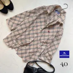 専用 バーバリーブルーレーベル ノバチェックシャツ 40 美シルエット ベージュ