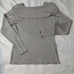 オフショルダー長袖チェニック光沢のあるグリーングレー