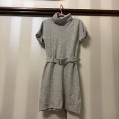 ブラックフライデー グレー ニットワンピース タートルネック ベルト付き