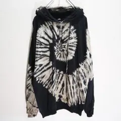 タイダイ渦巻き状絞り染め　スウェットパーカー風ロンT　黒　No.012516