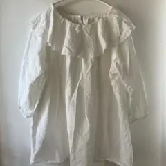 リンネル×しまむらコラボ ビックカラー　フリル付きホワイトコットンシャツ