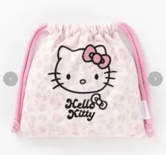 ハローキティ　巾着袋　新品　ヒョウ柄　刺繍　ポーチ　レオパード　巾着　ピンク