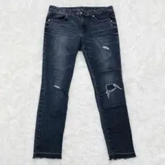 ジーユー　GU スキニーデニム ダメージ加工　ブラック　【XL】