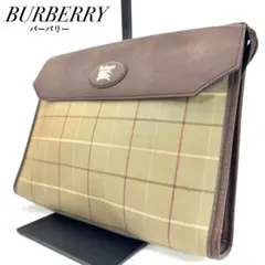 ✨良品✨バーバリー クラッチバッグ セカンドバッグ ホースロゴ チェック こげ茶
