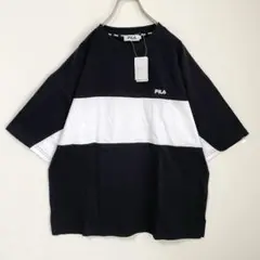 【新品】FILA オーバーサイズ ミニロゴ 刺繍 半袖Tシャツ 白黒 バイカラー