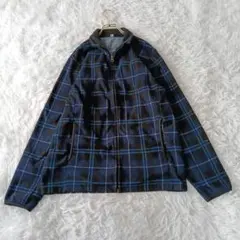 ユニクロ チェック柄フリースジャケット メンズXL 紺 青 ジップアップ