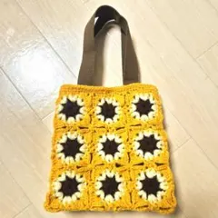 裏地付きグラニーモチーフのハンドメイド　トートバッグ