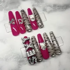 【43】現品のみ‼️ゼブラ柄ネイルチップ Y2K キティちゃん 強めギャル