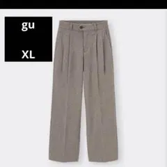 美品★ジーユー〔XL〕起毛 ヘリンボーン2タックワイドパンツ ブラウン