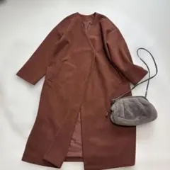 ブラウン テラコッタ　ロングコート フリース　ウール風