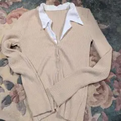 ZARA　襟付き リブニット カーディガン ベージュ