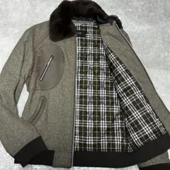 バーバリー ラビットファー ツイード レザー 切り替えジャケット キルティング
