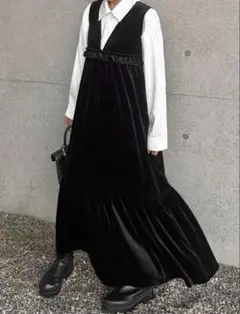 【新品未使用】黒 ベロアワンピース　L