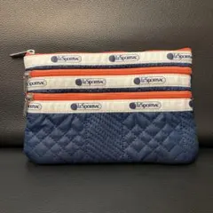 レスポートサック　ポーチ　3ZIP COSMETICセーターキルティングネイビー
