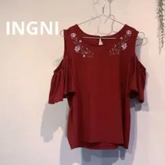 最終価格INGNI(イング)花柄刺繍 コールドショルダー 半袖Tシャツ