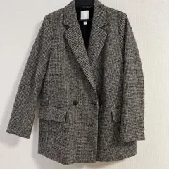 H&M アウターダブルブレストジャケット 千鳥柄 チェックブラック