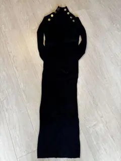 リブ編みタートルネックロングワンピース