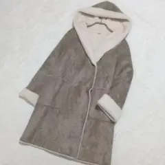 【美品】ロペ ROPE' フェイクムートンコート フード ボア グレージュ 38