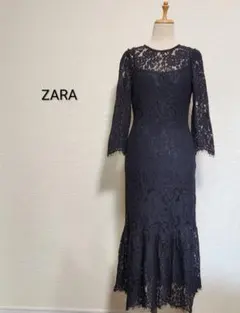 ZARA 総レース ワンピース マーメイドスカートブラック 海外M