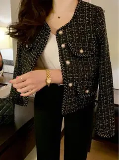 GRL グレイル　ラメツイードパールボタンノーカラージャケット[ks166]