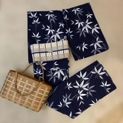木綿 単衣 着物 水色×白 ギンガムチェック バチ衿 洗える着物 160.5