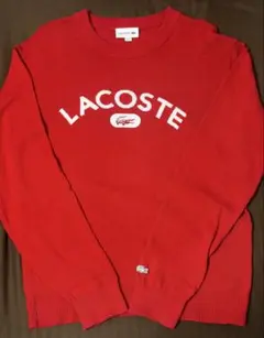ラコステ 赤 ニットセーター ワニロゴ刺繍入り 秋冬メンズ レディース