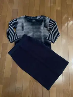 ユニクロ ネイビー　ボーダー　セットアップ 七分袖 UNIQLO