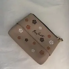 Mary Quant 花柄刺繍ポーチ ベージュ