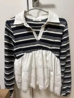 fitmore ボーダーフリルトップス ネイビー 完売品 - メルカリ