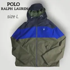 現行QR✨ポロラルフローレン✨カラーブロック　フーデッドパーカー　軽量　美品　L