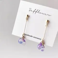 #127 グレープ 2連チェコドロップ ハンドメイドピアス イヤリング