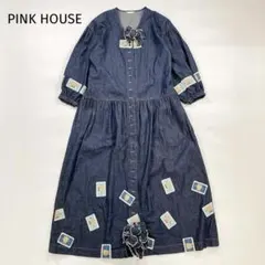 PINK HOUSE ピンクハウス デニム ロングワンピース ワッペン くま 紺