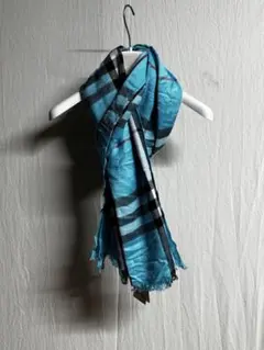 激レア　大判　タグ付き　カシミアシルク　BURBERRY チェックストール 青色