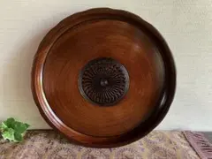 山中塗　山中漆器　宮常　喜八彫　丸盆　トレー　１枚　《未使用品》　欅　くりぬき