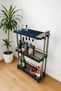 ☆新年セール　インダストリアル　アイアンバーワゴン　ウィスキーラック　重厚溶接 新年セール インダストリアル アイアンバーワゴン ウィスキーラック