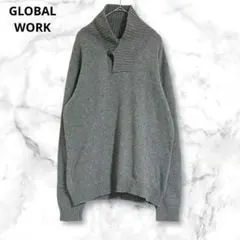 グローバルワーク　グレー　ハイネックセーター　長袖ニット　薄手　M アクリル混