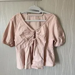 半袖　ブラウス　カットソー　ピンク　韓国　ショート丈