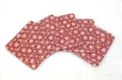 【ハンドメイド】和柄　花　コースター　５枚セット　朱色