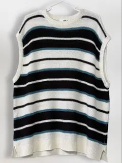 WEGO ニットベスト M ボーダー 白 黒 ブルー 重ね着 ゆったり