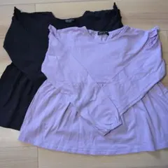 フリル付き長袖Tシャツ2枚セット（ネイビー・ラベンダー）Aライン160cm