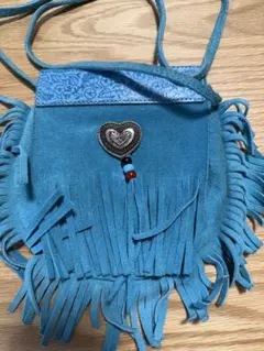 青いスエードフリンジショルダーバッグ