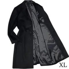 【カシミヤ100%×大きいサイズ】未使用級 マキシ丈比翼チェスターコート 黒XL
