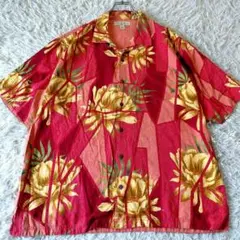 美品 XL トミーバハマ オープンカラー 花総柄 シルク 開襟ハワイアンシャツ