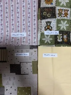 生地　4点 セット 小花 くま 鳥 布まとめ売り