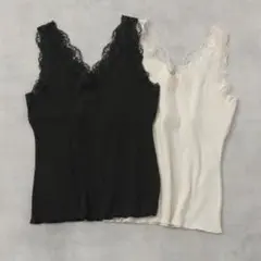 Heather/2wayレースタンクトップ/ブラック&オフホワイト