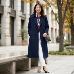 G8292*アーバンリサーチ☆ロングコート☆紺☆トレンチ☆ダブル☆ネイビー☆F