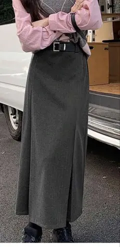 ウール混紡 ダークグレー Aラインスカート