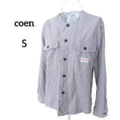 coen コーエン ストライプ ノーカラー ワーク ジャケット サイズS 春夏