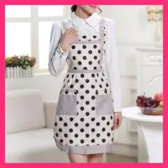 ✨現品限り✨エプロン　レディース　カフェ 風　H型　防水　軽量　水玉　ブラウン