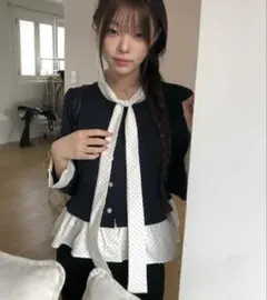 UNMINOU アンミヌ ミニラウンドジャガードドレス ブラック ロング 襟